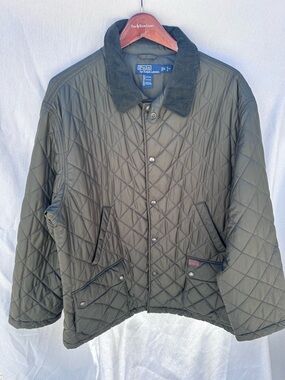Ralph Lauren Olive Quilted Corduroy-Collar Jacket